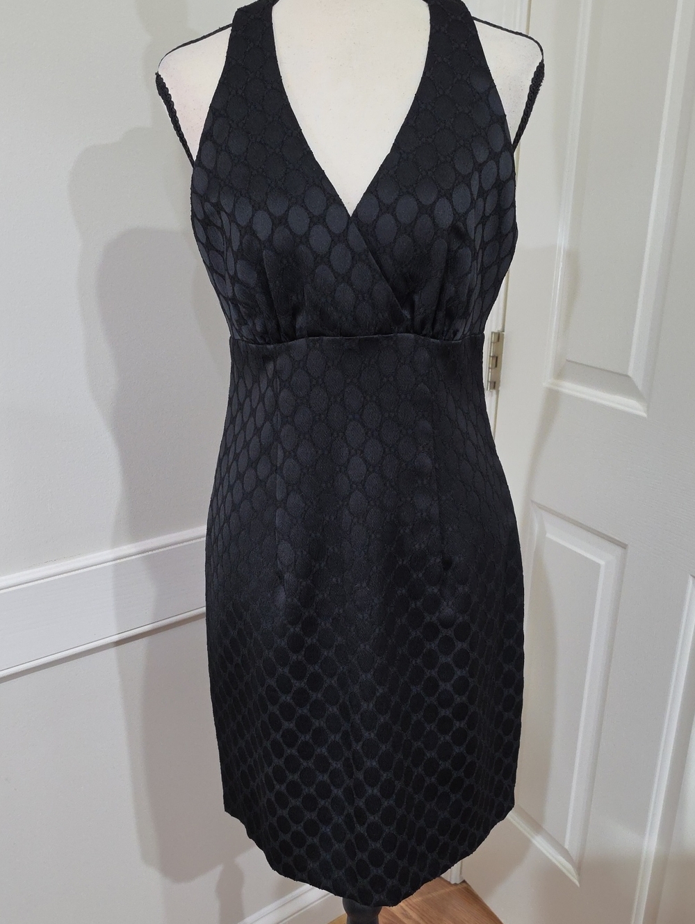 Connected Petite Black Jacquard Crossover V-Neck Empire Waist Dress Size 10P